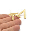 Gold Earring, 2 Gold Plated Brass V Shaped Stud Earrings (28x23x1mm) M01247 A2273