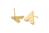 Gold Earring, 4 Gold Plated Brass V Shaped Stud Earrings (15x13x1mm) M01239 A2240
