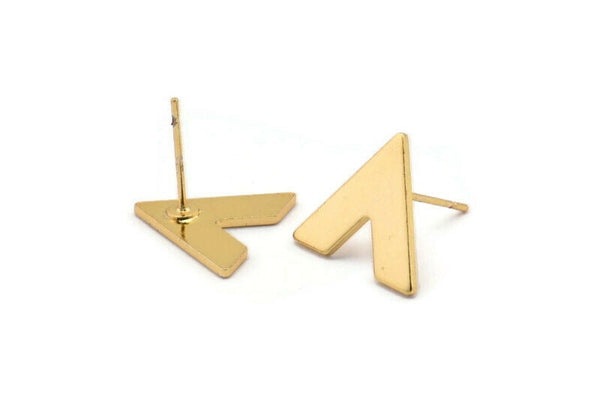 Gold Earring, 4 Gold Plated Brass V Shaped Stud Earrings (15x13x1mm) M01239 A2240