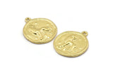 Brass Leo Charm, 4 Raw Brass Leo Charms With 1 Loop (17x20mm) F-94