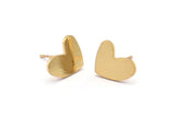 Gold Heart Earring, 4 Gold Plated Brass Heart Stud Earrings (14x11x1mm) M854 A2238 Q1087