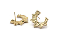 Gold Leaf Earring, 2 Gold Plated Brass Leaf Stud Earrings (17x21mm) N1046