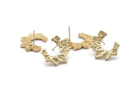 Gold Leaf Earring, 2 Gold Plated Brass Leaf Stud Earrings (17x21mm) N1046