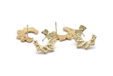 Gold Leaf Earring, 2 Gold Plated Brass Leaf Stud Earrings (17x21mm) N1046
