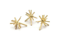 Gold Sea Urchin Earring, 2 Gold Plated Brass Sea Urchin Stud Earrings (23x20mm) N1360 H0507
