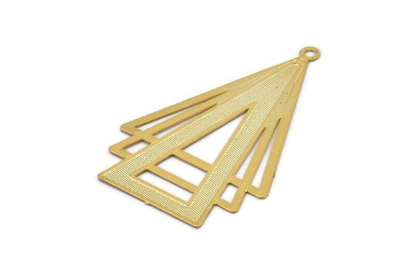 Gold Triangle Charm, 4 Gold Plated Brass Triangle Charms With 1 Loop, Earrings, Pendants (43x27mm) D0629