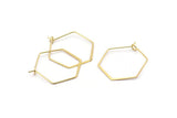 Gold Earring Wire, 10 Gold Plated Brass Hexagon Earring Wires (25x32mm) D1717