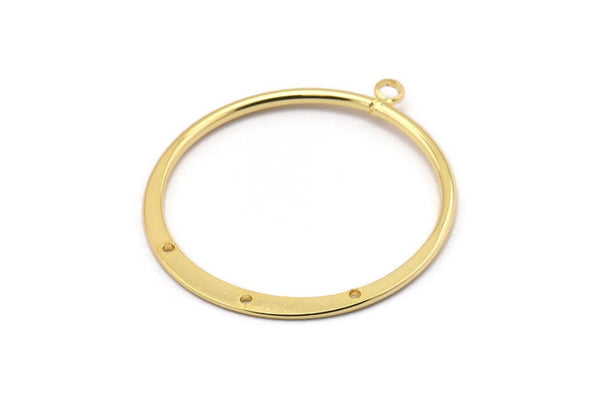 Gold Round Earring, 2 Gold Plated Brass Round Earring Charms With 1 Loop and 3 Holes, Pendants, Findings (40mm) E547