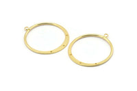 Gold Round Earring, 2 Gold Plated Brass Round Earring Charms With 1 Loop and 3 Holes, Pendants, Findings (40mm) E547