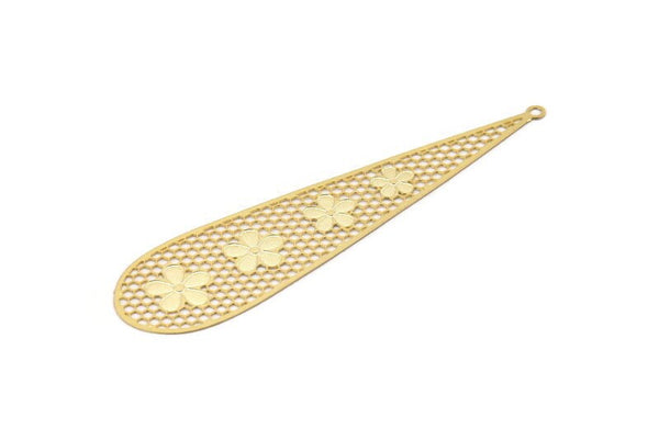 Gold Earring Charm, 4 Gold Plated Brass Textured Flower Earring Charms With 1 Loop Pendants, Findings (80x20mm) E423