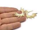 Gold Sun Earring, 2 Gold Plated Brass Sun Stud Earrings (38mm) N1470 Q1068