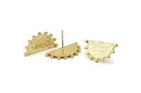 Gold Sun Earring, 2 Hammered Gold Plated Brass Sunshine Stud Earrings (23x12mm) N1099