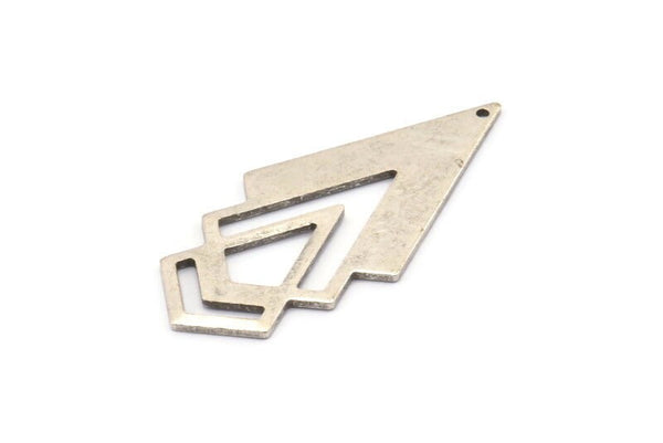 Silver Triangle Charm, 4 Antique Silver Plated Brass Diamond Charms With 1 Hole (46x22x1mm) M01171