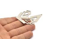 Silver Triangle Charm, 4 Antique Silver Plated Brass Diamond Charms With 1 Hole (46x22x1mm) M01171