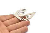 Silver Triangle Charm, 4 Antique Silver Plated Brass Diamond Charms With 1 Hole (46x22x1mm) M01171