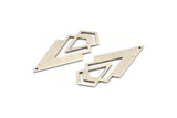 Silver Triangle Charm, 4 Antique Silver Plated Brass Diamond Charms With 1 Hole (46x22x1mm) M01171