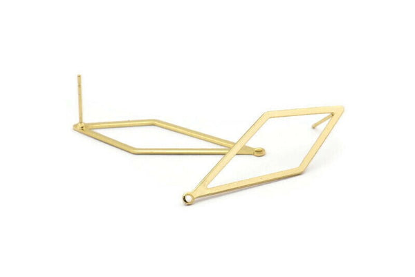 Gold Diamond Earring, 4 Gold Plated Brass Rhombus Stud Earrings With 1 Loop (42x14x0.80mm) D0773 A1400