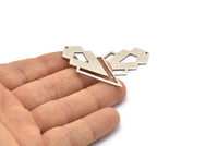 Silver Triangle Charm, 4 Antique Silver Plated Brass Diamond Charms With 1 Hole (46x22x1mm) M01174