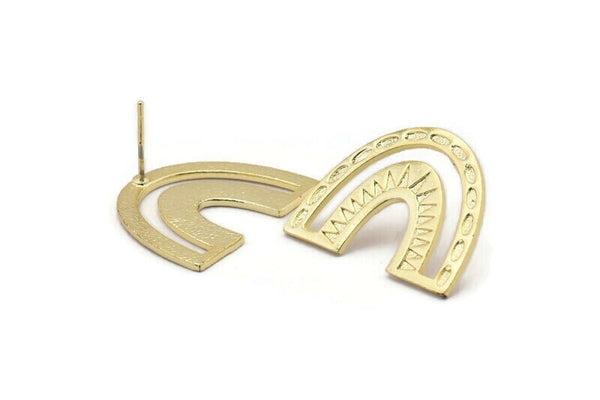 Earring Studs, 2 Gold Plated Brass - U Shape Earrings - Gold Earrings - Earrings (20x25x1mm) N1464