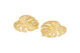 Gold Leaf Charm, 4 Gold Plated Brass Leaf Charms With 1 Hole, Earrings (32mm) D0661