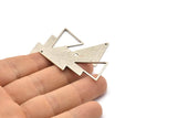 Silver Triangle Charm, 4 Antique Silver Plated Brass Triangle Charms With 1 Hole (47x21x1mm) M01107