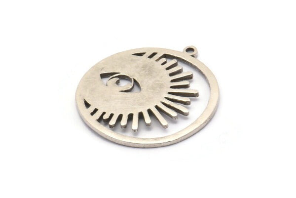 Silver Eye Charm, 4 Antique Silver Plated Brass Eye Charms With 1 Loop, Pendants (30x28x1mm) N1453 H1332