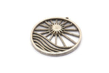 Silver Sun Charm, 2 Antique Silver Plated Brass Sun Charms With 1 Loop, Findings (30x28mm) N1482 H0996