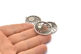 Silver Sun Charm, 2 Antique Silver Plated Brass Sun Charms With 1 Loop, Findings (30x28mm) N1482 H0996