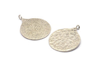 Silver Round Charm, Hammered Antique Silver Plated Brass Circle Pendants With 1 Loop, Findings (38.5x30x1mm) BS 1963