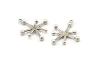 Silver Boom Charm, 4 Antique Silver Plated Brass Boom Charms With 1 Loop (30x26x1mm) N1485 H1305