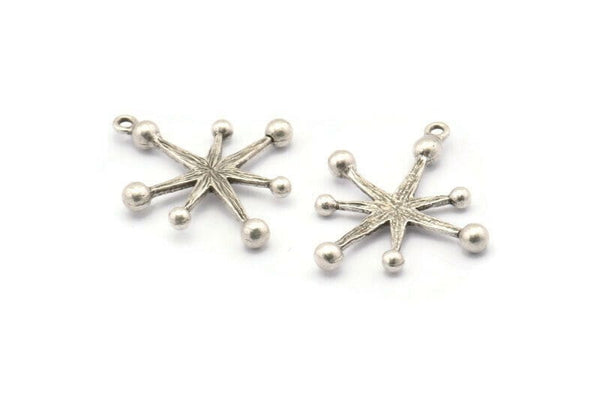Silver Boom Charm, 4 Antique Silver Plated Brass Boom Charms With 1 Loop (30x26x1mm) N1485 H1305
