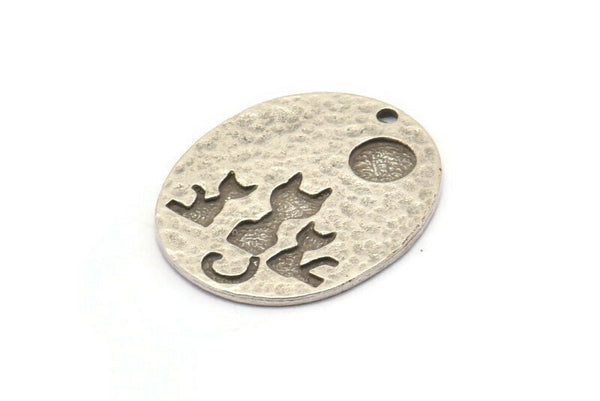 Silver Oval Pendant, 2 Antique Silver Plated Brass Oval Cat Textured Pendants With 1 Hole, Earrings, Blanks (28x23x1.1mm) BS 1915