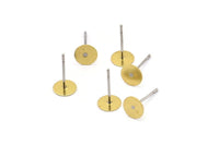 Stainless Steel Earring, 100 Stainless Steel Earring Posts With Raw Brass Flat Pad, Ear Studs (6mm) A0495