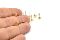 Stainless Steel Earring, 100 Stainless Steel Earring Posts With Raw Brass Flat Pad, Ear Studs (6mm) A0495
