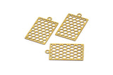 Brass Rectangle Pendant, 24 Raw Brass Rectangle Honeycomb Pendants with 1 Loop, Necklace Findings (20x12mm) E026