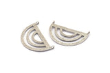 Silver Ethnic Pendant, 2 Antique Silver Plated Brass Semi Circle Pendant With 2 Loops (38x23x0.9mm) BS 1947