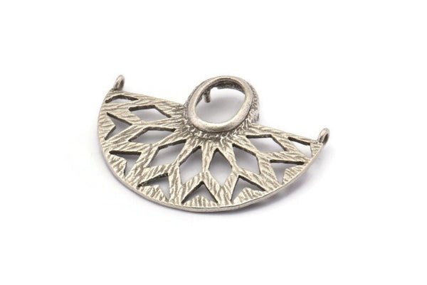 Silver Semi Circle Pendant, 2 Antique Silver Plated Brass Semi Circle Pendants with 2 Loops and 1 Pad Setting (36x25x3x1mm) BS 1948