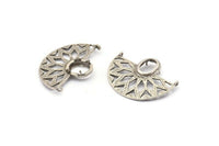 Silver Semi Circle Pendant, 2 Antique Silver Plated Brass Semi Circle Pendants with 2 Loops and 1 Pad Setting (36x25x3x1mm) BS 1948