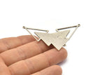Silver Triangle Charm, 4 Antique Silver Plated Brass Triangle Charms With 2 Loops (51x21x1mm) M01115 H1258