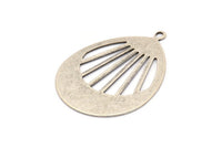 Silver Drop Charm, 2 Antique Silver Plated Brass Drop Charms With 1 Loop, Pendants (49x36x0.80mm) M874