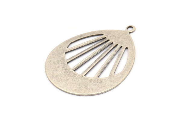 Silver Drop Charm, 2 Antique Silver Plated Brass Drop Charms With 1 Loop, Pendants (49x36x0.80mm) M874