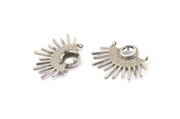 Silver Sun Charm, 2 Antique Silver Plated Brass Moon And Sun Pendants With 2 Loops - Pad Size 8mm (37x28x1.2mm) BS 1935