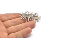 Silver Sun Charm, 2 Antique Silver Plated Brass Moon And Sun Pendants With 2 Loops - Pad Size 8mm (37x28x1.2mm) BS 1935