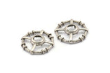 Silver Circle Charm, 2 Antique Silver Plated Brass Round Pendants - Pad Size 8mm (26x6x2mm) BS 1897