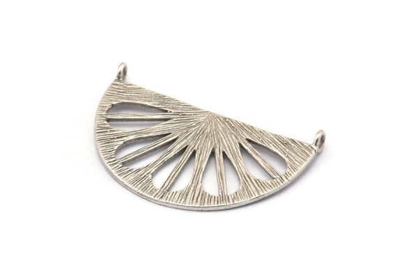 Retro Leaf Pendant, 2 Antique Silver Plated Brass Semi Circle Pendant With 2 Loops (38x22x1mm) BS 1946