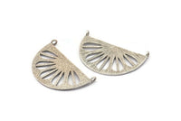 Retro Leaf Pendant, 2 Antique Silver Plated Brass Semi Circle Pendant With 2 Loops (38x22x1mm) BS 1946