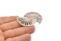 Retro Leaf Pendant, 2 Antique Silver Plated Brass Semi Circle Pendant With 2 Loops (38x22x1mm) BS 1946