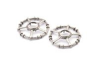 Silver Circle Charm, 2 Antique Silver Plated Brass Round Pendants - Pad Size 10mm (34x6x2mm) BS 1898