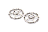 Silver Circle Charm, 2 Antique Silver Plated Brass Round Pendants - Pad Size 10mm (34x6x2mm) BS 1898