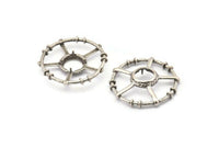 Silver Circle Charm, 2 Antique Silver Plated Brass Round Pendants - Pad Size 10mm (34x6x2mm) BS 1898